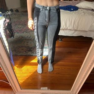 Adika Color Block Mom Jeans (Black/Gray)